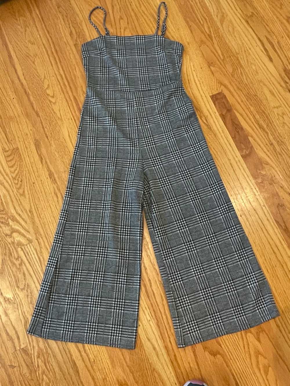 Forever 21 Black & White Plaid Wide-Leg Jumpsuit